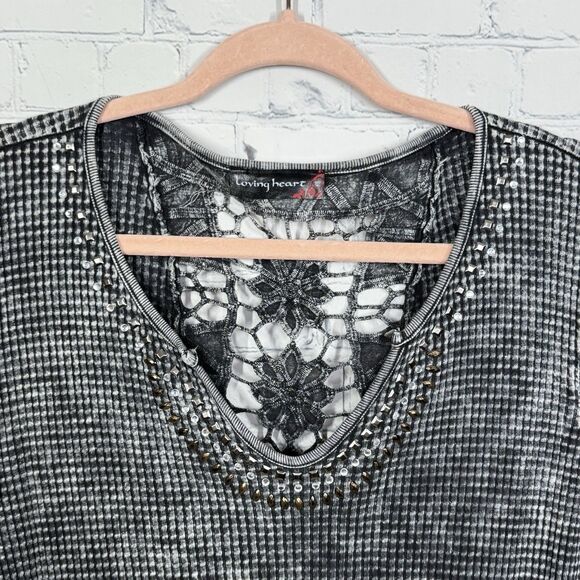 Loving Heart Blouse Women Large Motorcycle Stretch Grunge Punk Rock Y2K Top - Picture 3 of 10